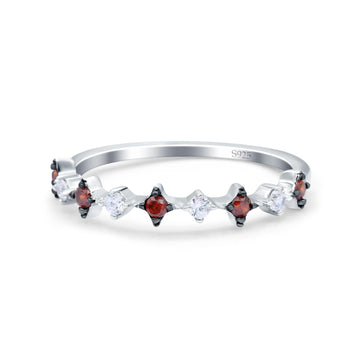 Half Eternity Ring Wedding Engagement Band Round Simulated Garnet Cubic Zirconia 925 Sterling Silver (3.5mm)